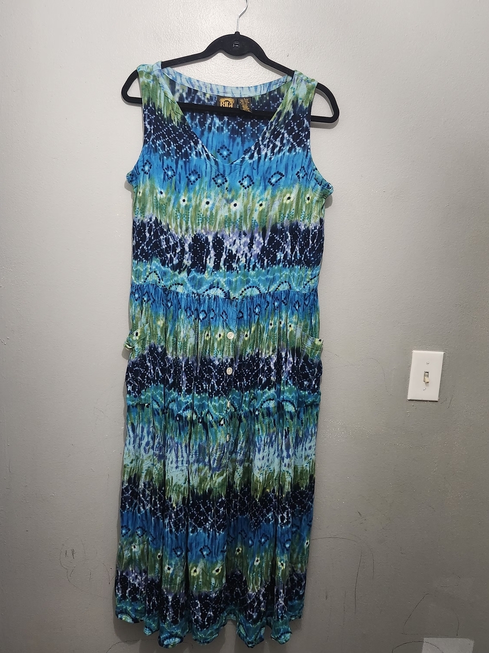 Bila Teal, Blue & Green Sleeveless Maxi Dress Sz S Summer Vacation Beach Cruise
